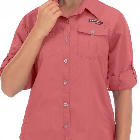 Little Donkey Andy Tops - Little Donkey Andy‎ Womens Long Sleeve Button Up Fishing Shirt pink peach Medium